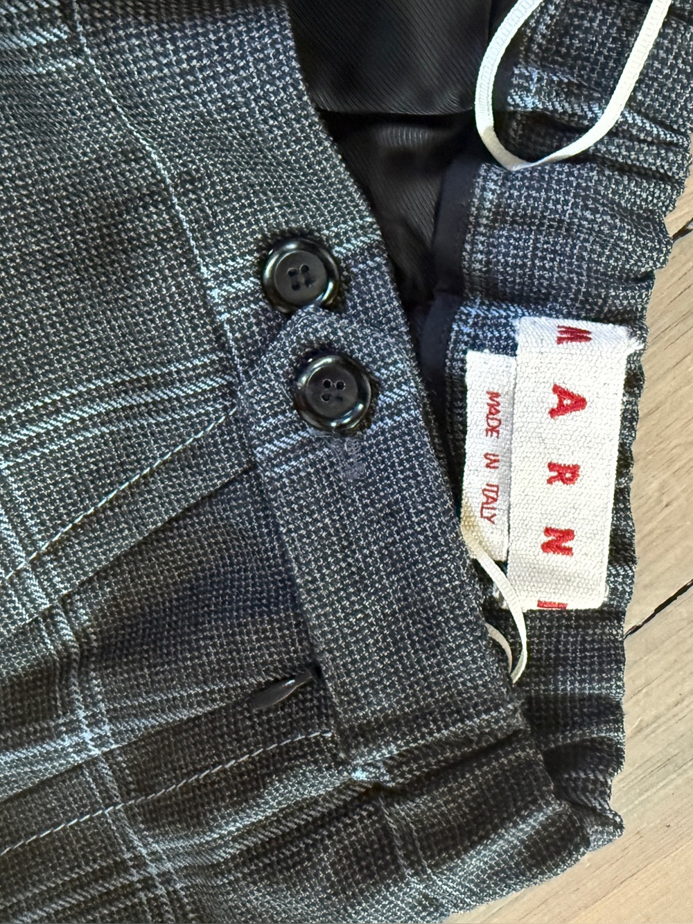 Marni Gray Plaid Tailored Wool Trousers with Windowpane Detail - Picture 3 of 4
